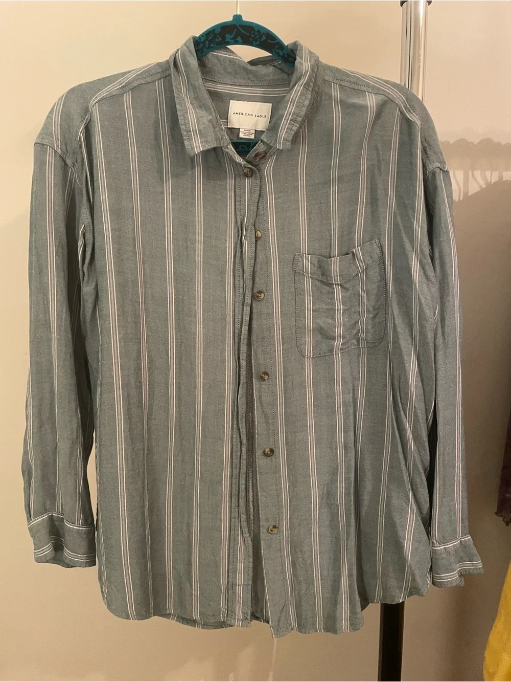 American Eagle Outfitters Green Stripe Button-Up Shirt